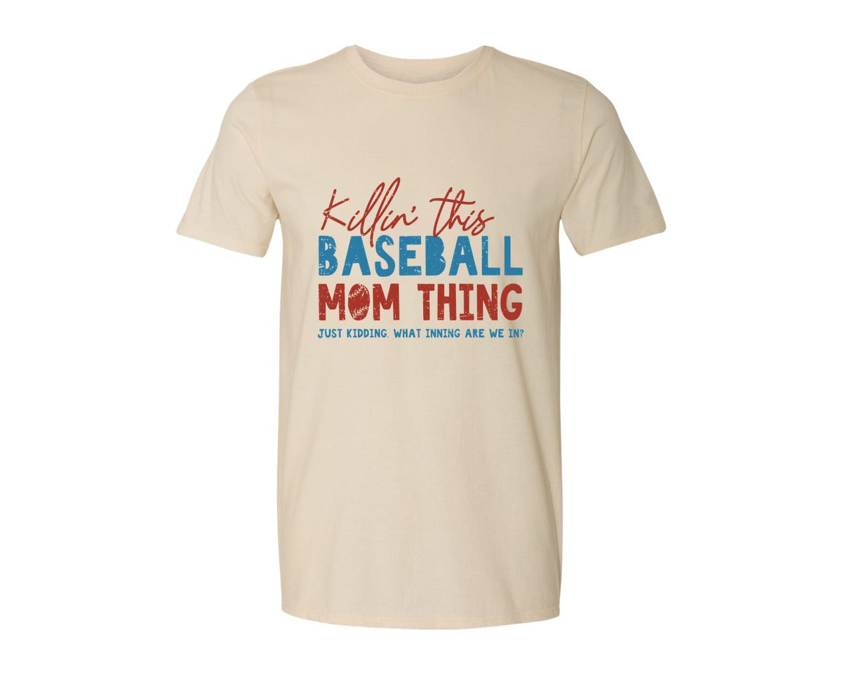 brand:Generic|color:Light Cream / Natural|Funny Baseball Mom Thing Graphic T-Shirt