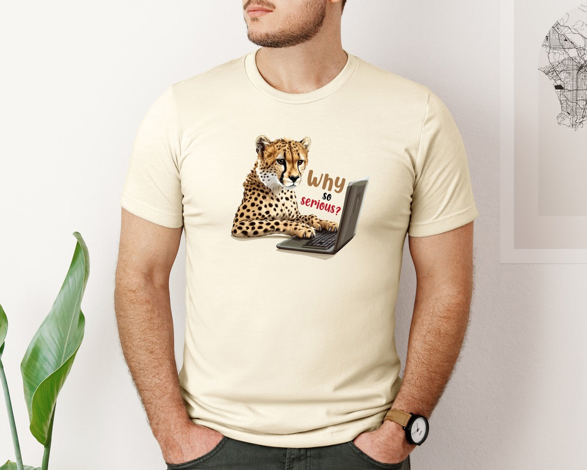 brand:Bella Canvas|color:Light Cream / Natural|Tiger Typing On A Laptop T Shirt Print Graphic T-Shirt