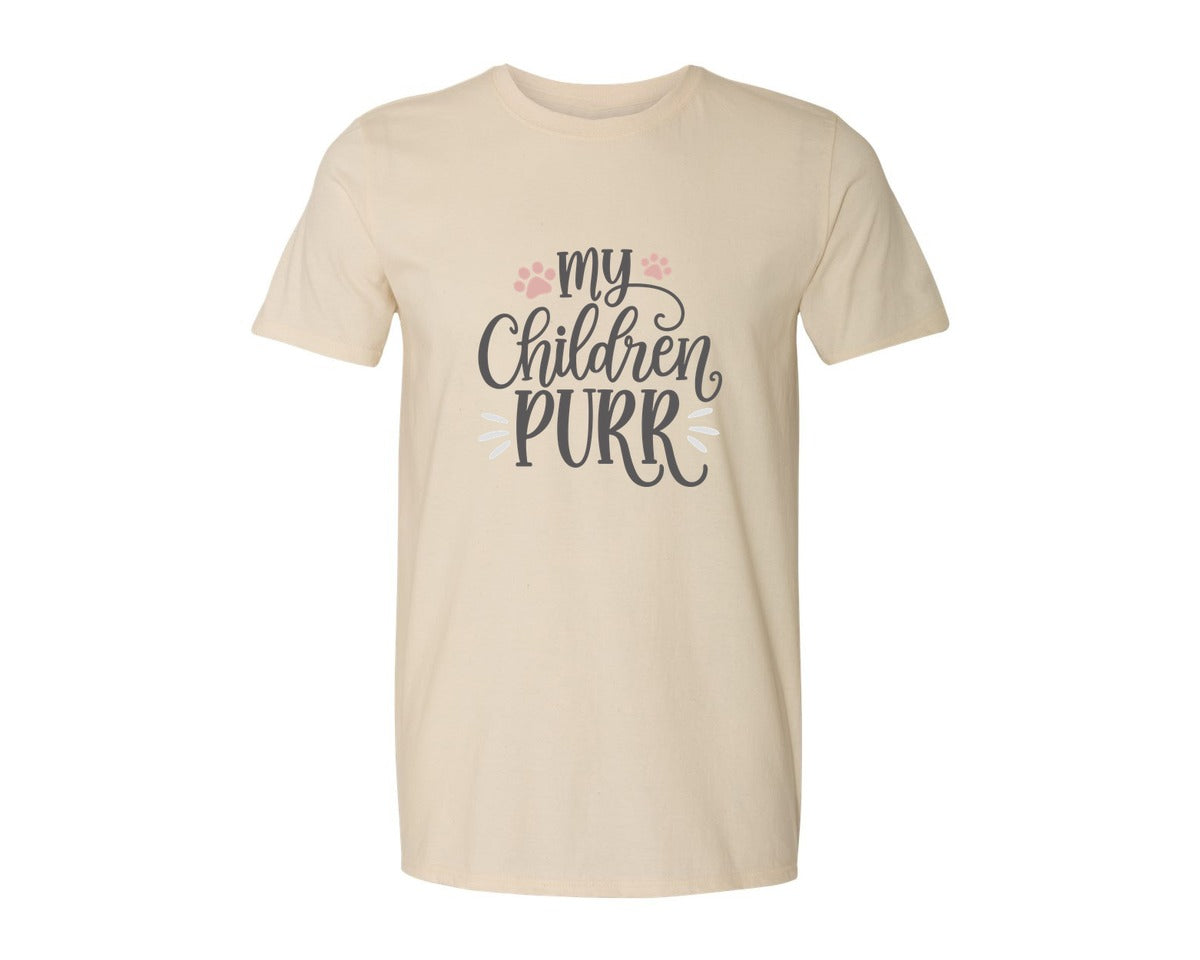 brand:Generic|color:Light Cream / Natural|My Children Purr Cute Cat Quote Graphic T-Shirt