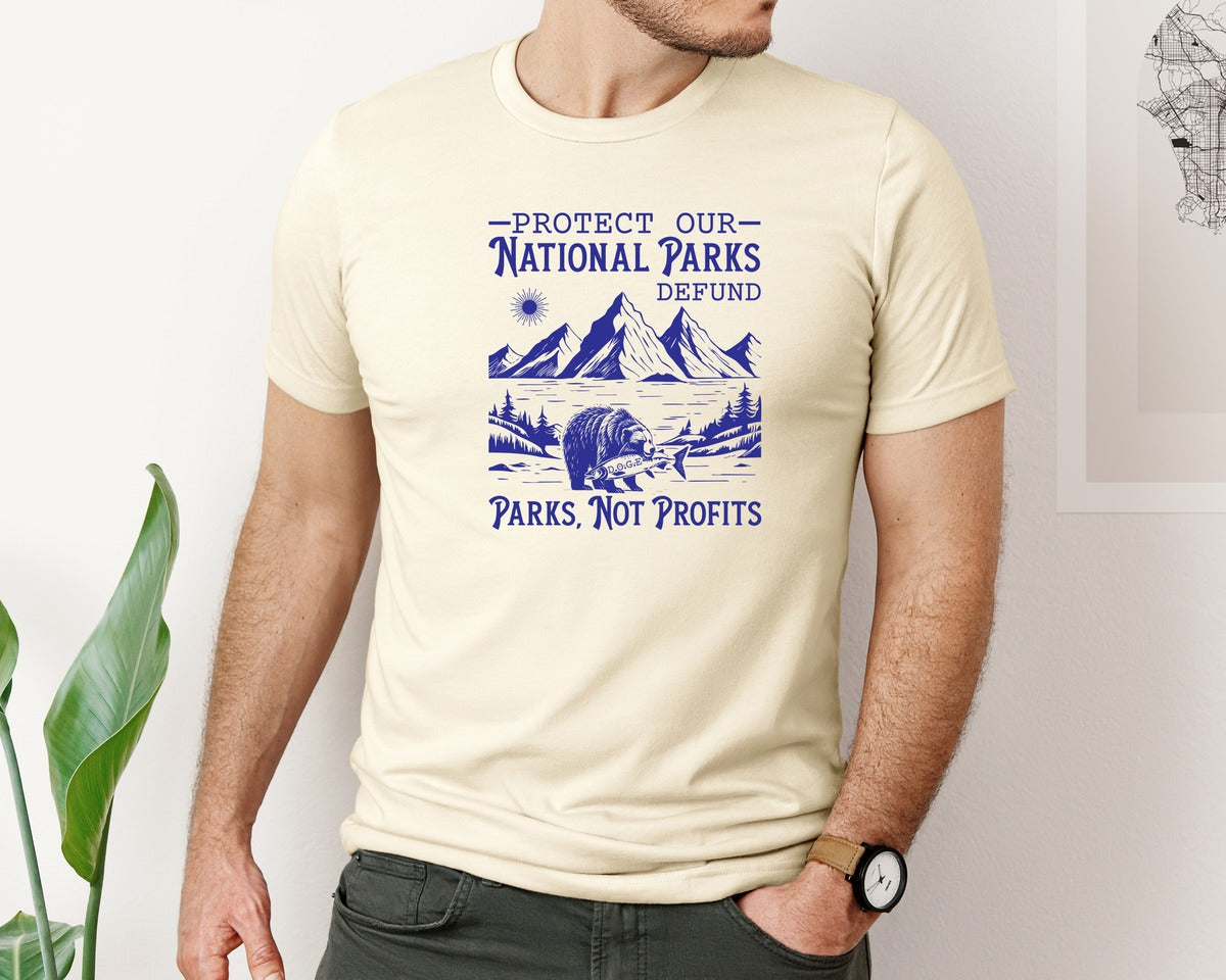 brand:Bella Canvas|color:Light Cream / Natural|Protect Our National Parks Defund Doge Graphic T-Shirt