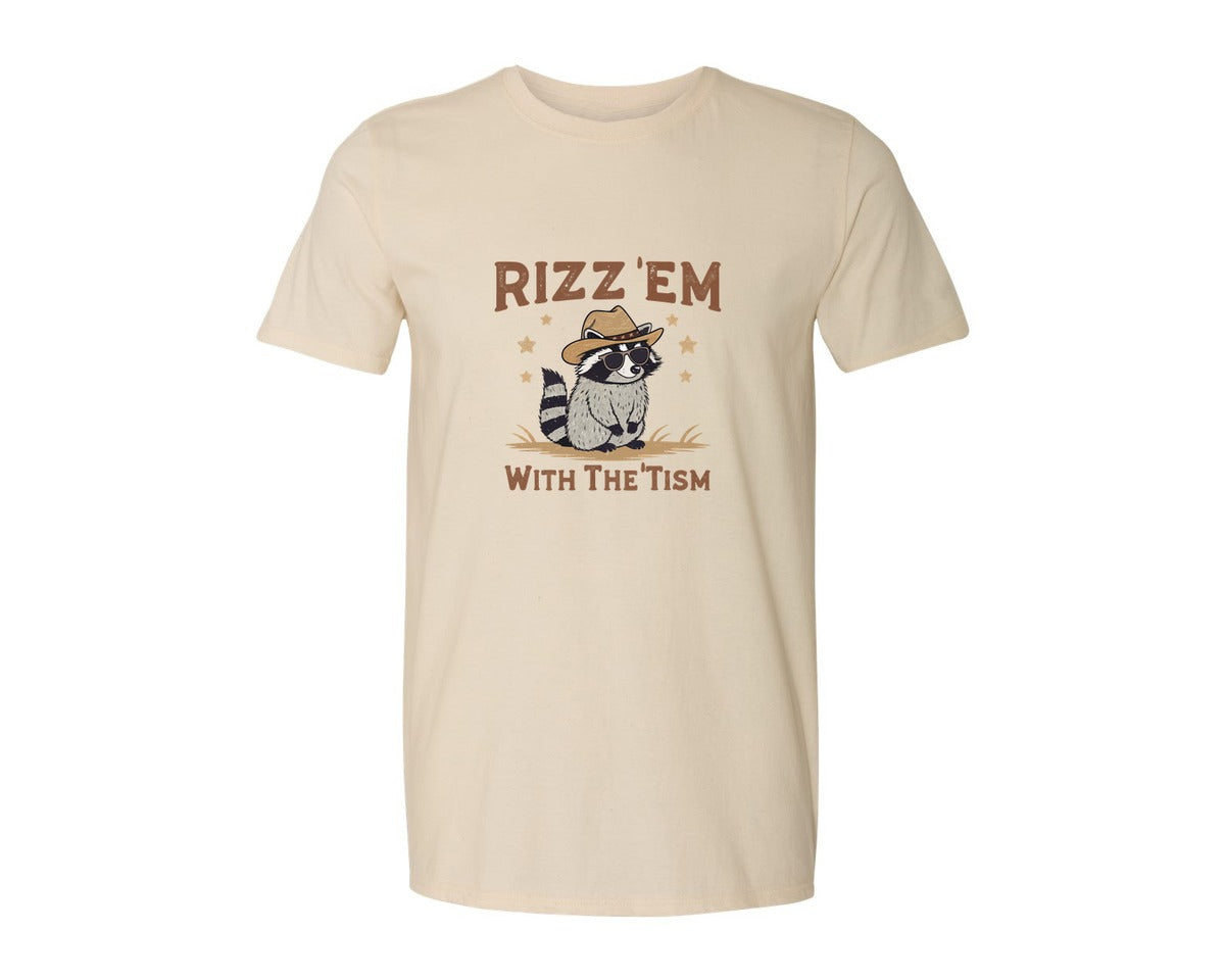 brand:Generic|color:Light Cream / Natural|Raccoon Funny Raccoon Rizz Em Graphic T-Shirt