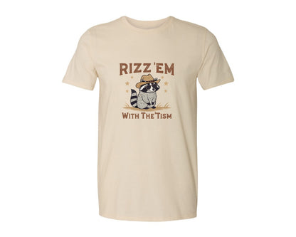 brand:Generic|color:Light Cream / Natural|Raccoon Funny Raccoon Rizz Em Graphic T-Shirt