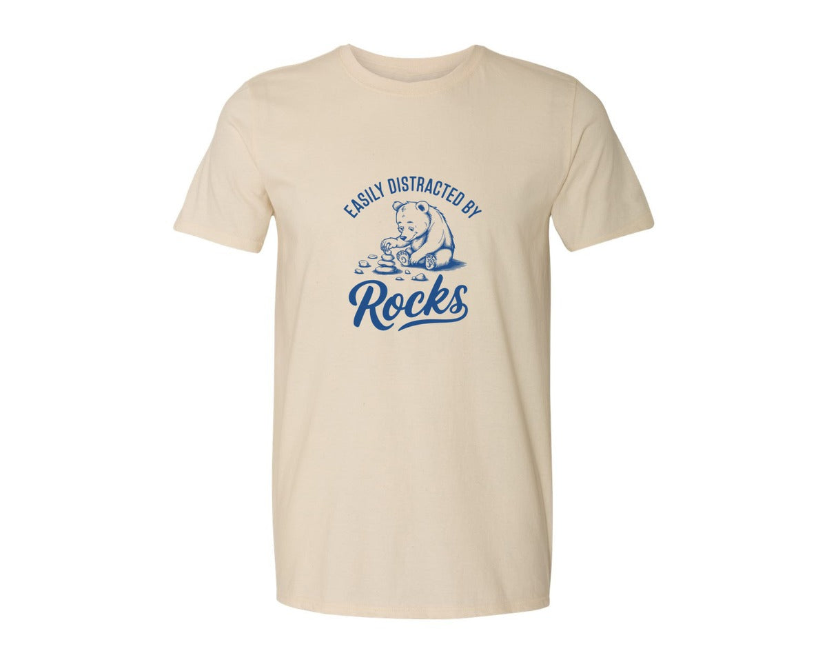 brand:Generic|color:Light Cream / Natural|Easily Distracted By Rocks Design Graphic T-Shirt