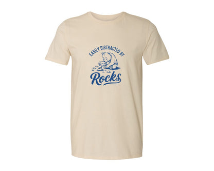 brand:Generic|color:Light Cream / Natural|Easily Distracted By Rocks Design Graphic T-Shirt