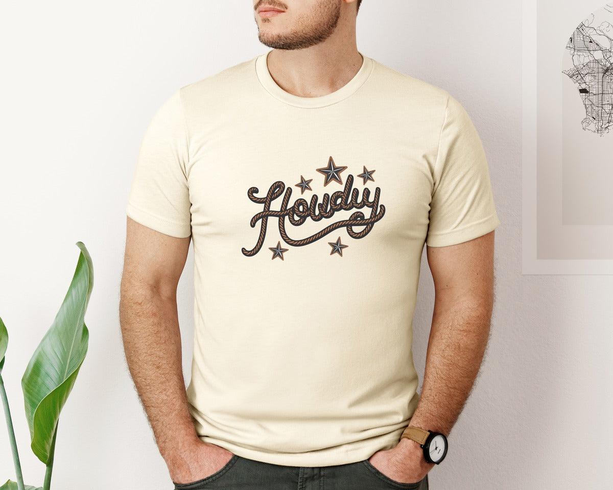 brand:Bella Canvas|color:Light Cream / Natural|Howdy Western Cowboy Rope Graphic T-Shirt