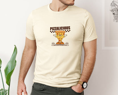brand:Bella Canvas|color:Light Cream / Natural|Vintage Slice Pizza Cartoon Character Graphic T-Shirt