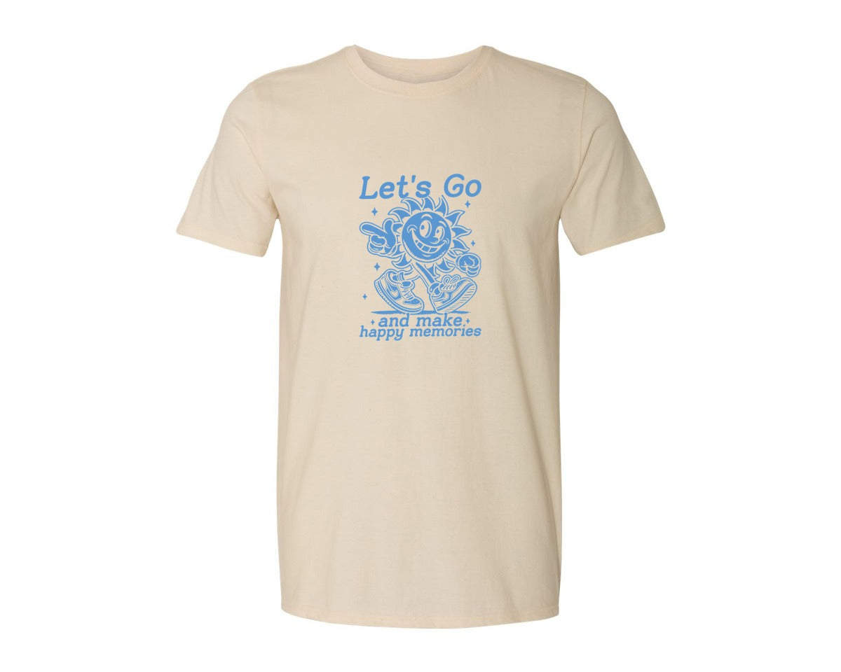 brand:Generic|color:Light Cream / Natural|Lets Go And Make Happy Memories Graphic T-Shirt