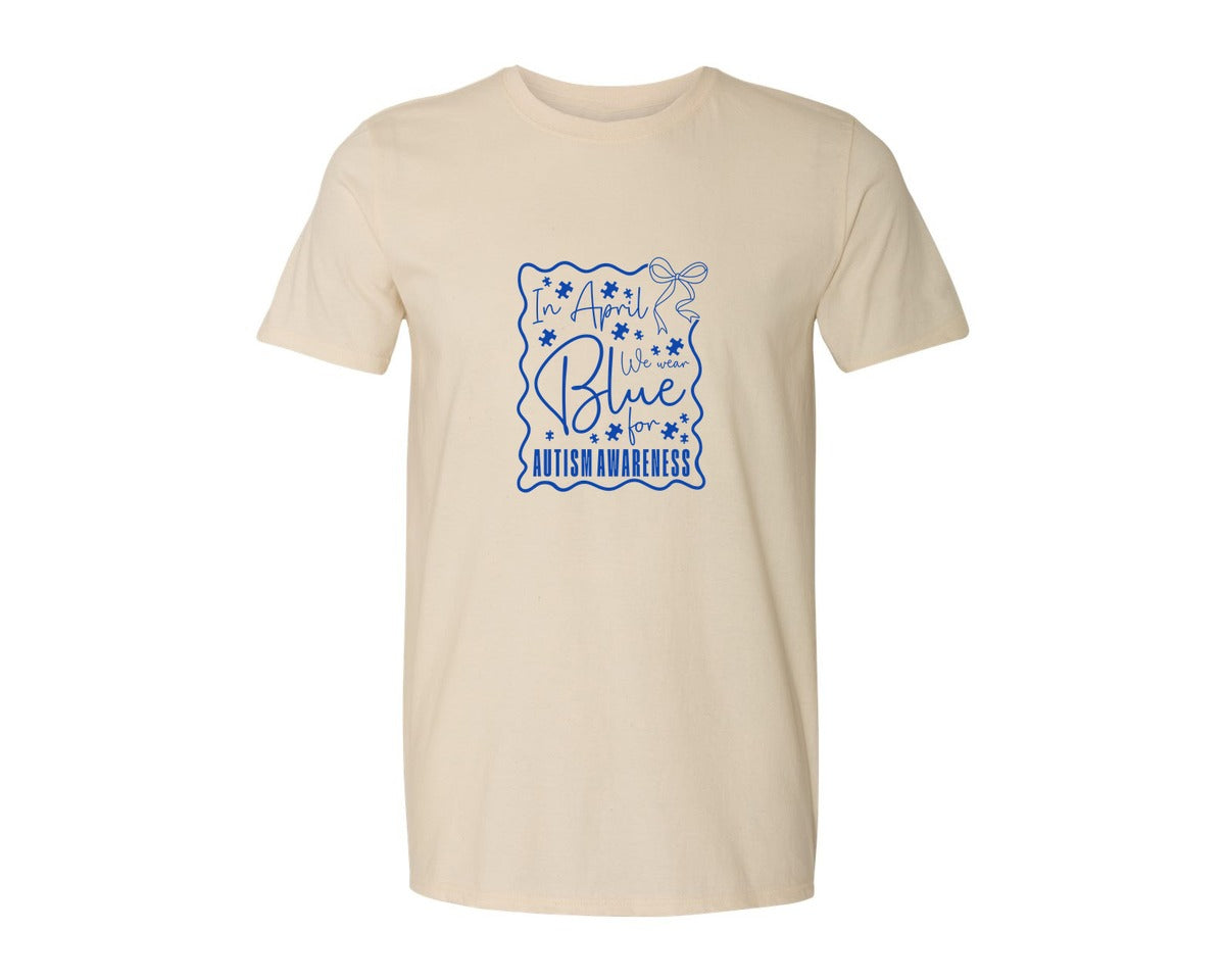 brand:Generic|color:Light Cream / Natural|In April We Wear Blue Autism 2 Graphic T-Shirt