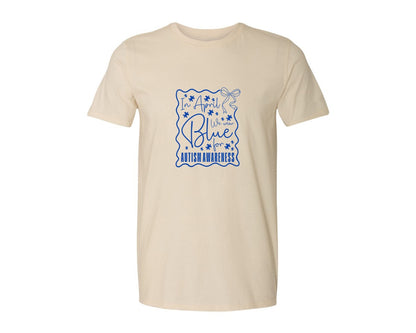 brand:Generic|color:Light Cream / Natural|In April We Wear Blue Autism 2 Graphic T-Shirt