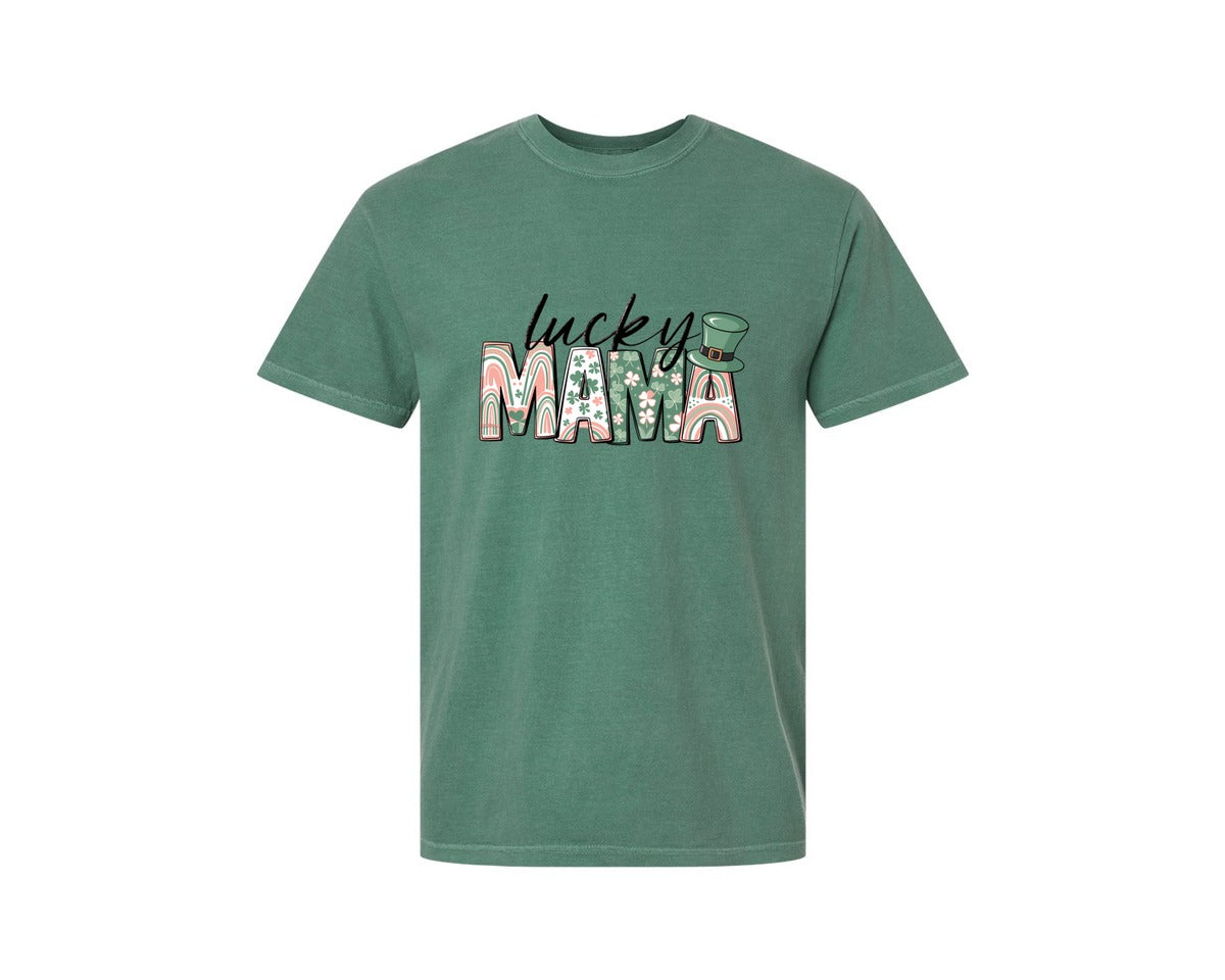 brand:Comfort Colors|color:Light Green|Lucky Mama St Patricks Day 12 Graphic T-Shirt