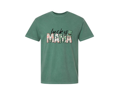 brand:Comfort Colors|color:Light Green|Lucky Mama St Patricks Day 12 Graphic T-Shirt