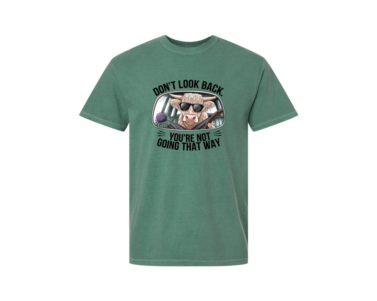 brand:Comfort Colors|color:Light Green|Dont Look Back Highland Cow 4 Graphic T-Shirt