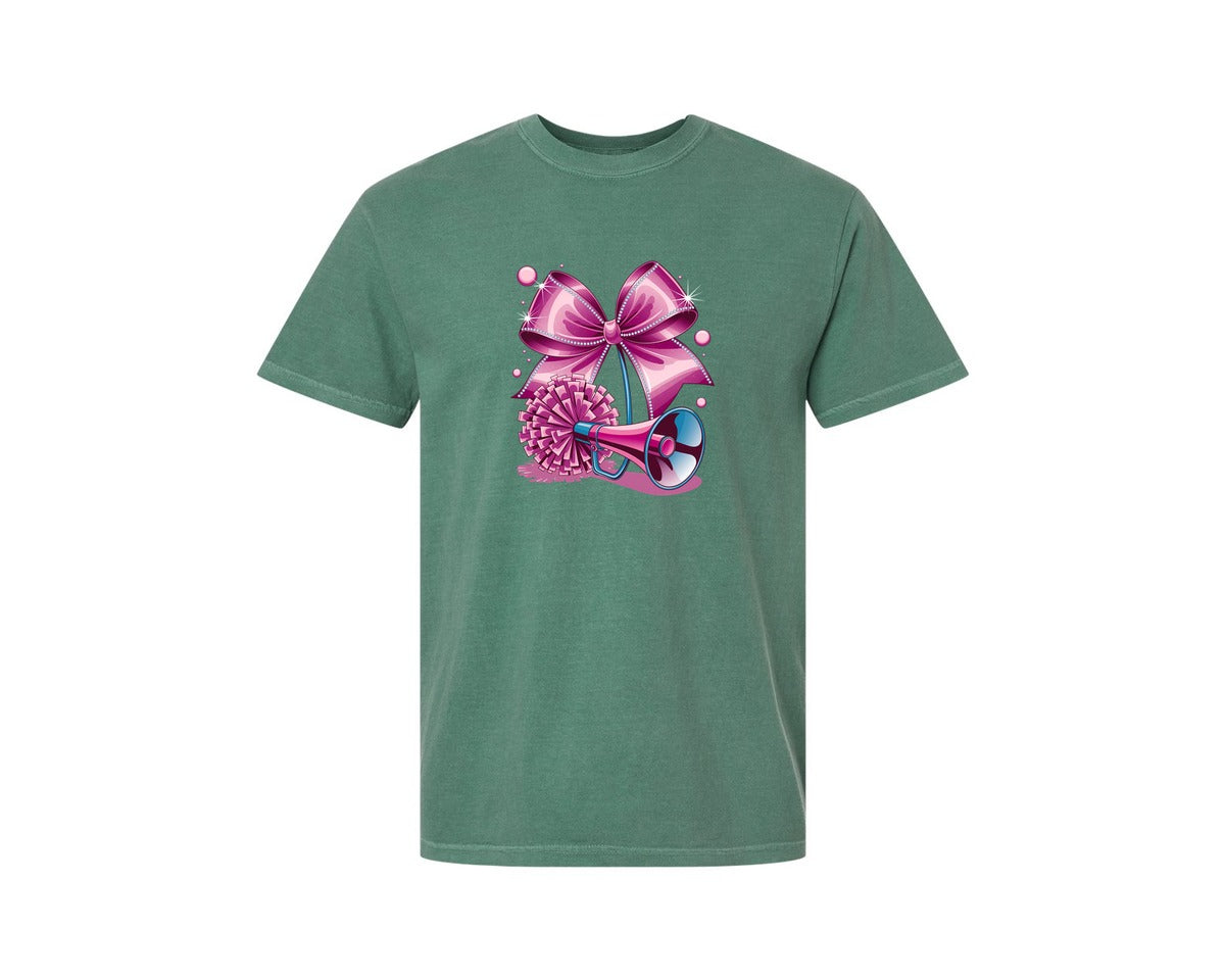brand:Comfort Colors|color:Light Green|Cheerleading Bow Pom Poms Graphic T-Shirt