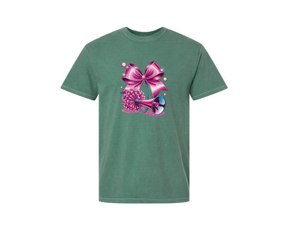 brand:Comfort Colors|color:Light Green|Cheerleading Bow Pom Poms Graphic T-Shirt