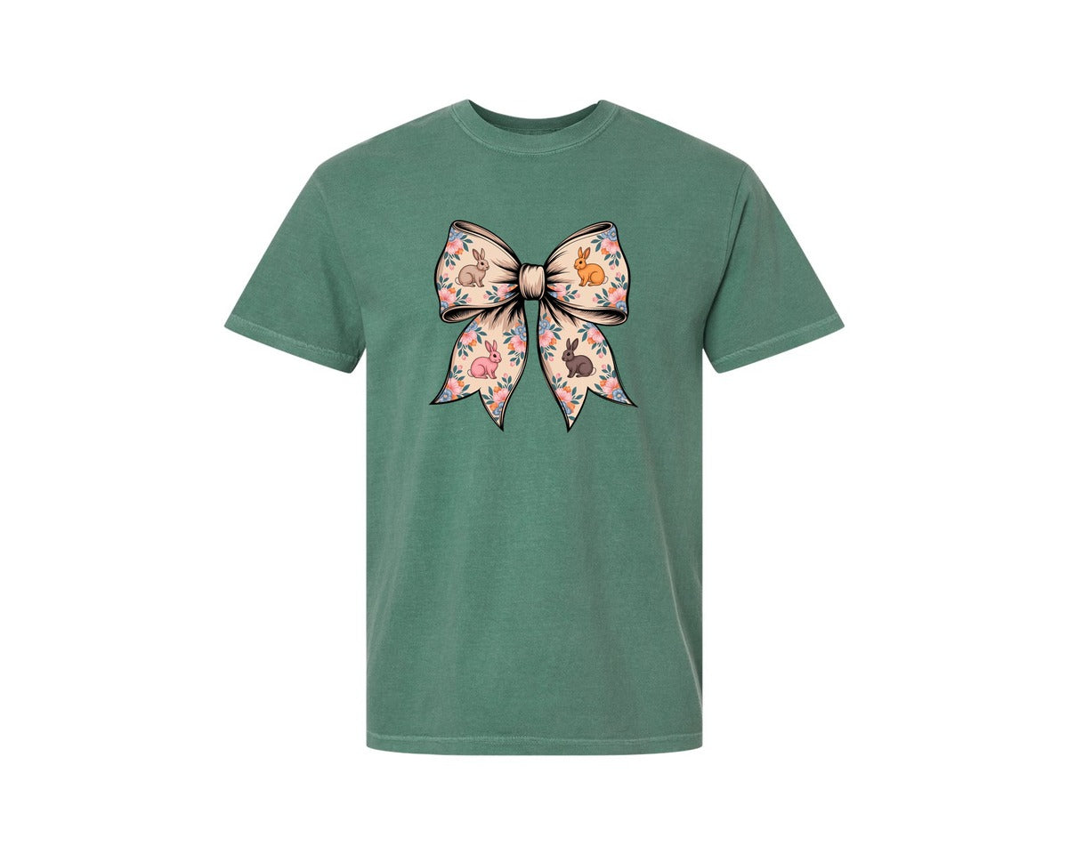 brand:Comfort Colors|color:Light Green|Floral Bunny Bow Graphic T-Shirt