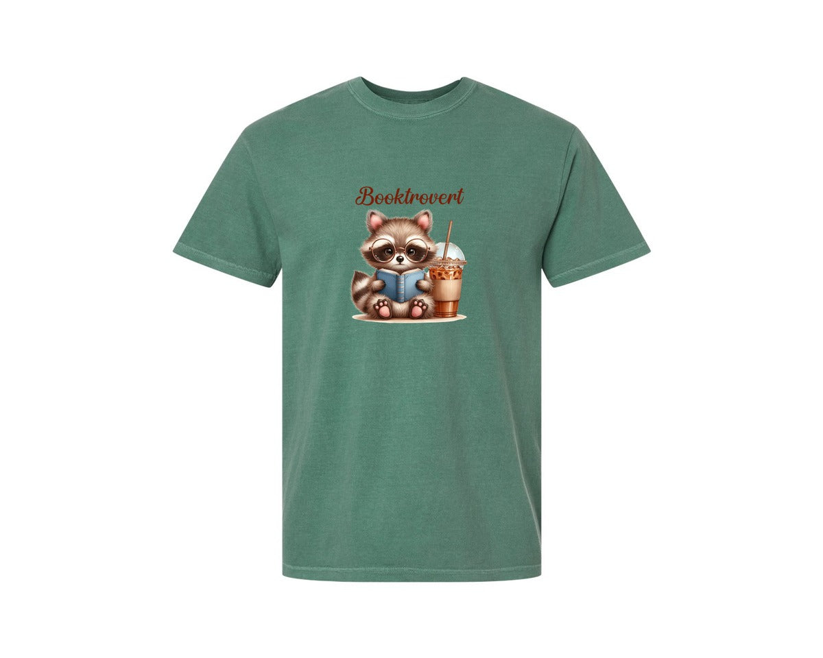 brand:Comfort Colors|color:Light Green|Booktrovert Easter Raccoon Book Coffee 3 Graphic T-Shirt