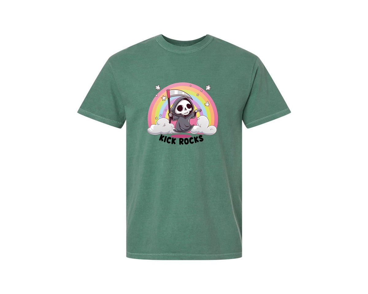 brand:Comfort Colors|color:Light Green|Kick Rocks Cute Grim Reaper Graphic T-Shirt