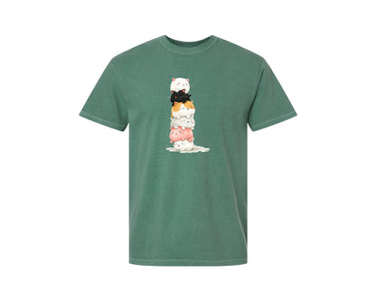 brand:Comfort Colors|color:Light Green|Cute Cats Stacked High Graphic T-Shirt