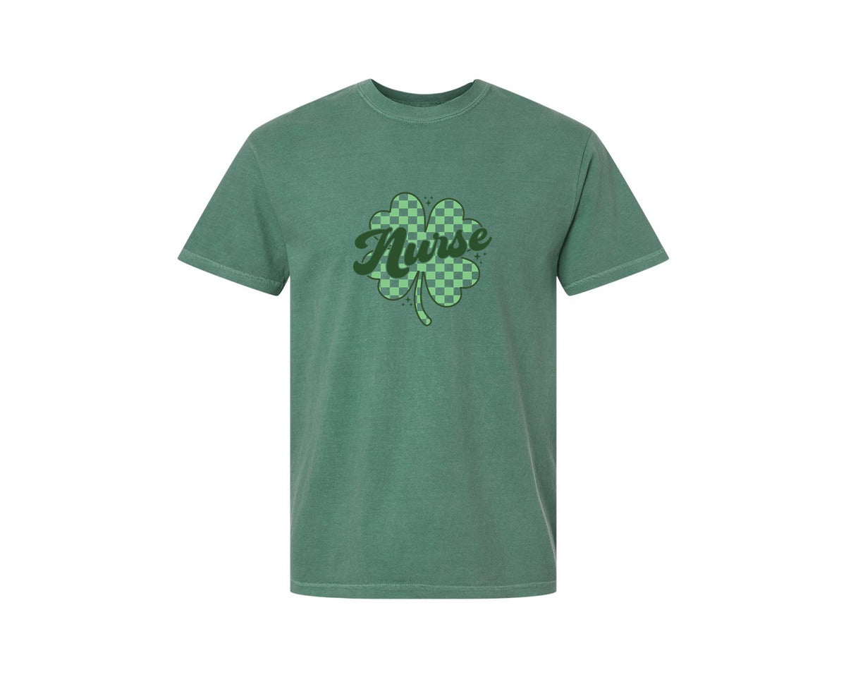 brand:Comfort Colors|color:Light Green|Nurse St Patricks Day Retro Lucky Graphic T-Shirt