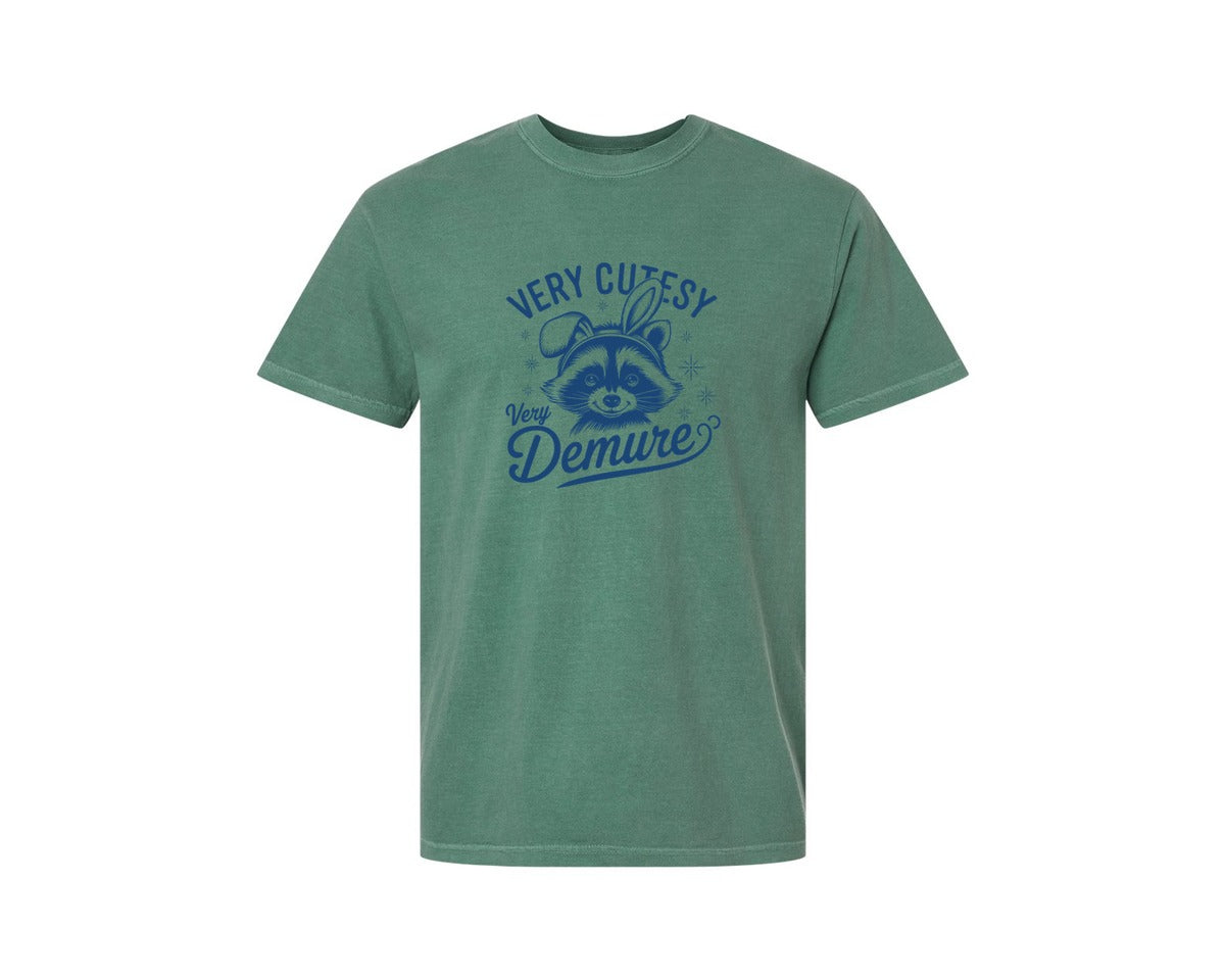 brand:Comfort Colors|color:Light Green|Very Cutesy Very Demure Raccoon T Shirt Graphic T-Shirt
