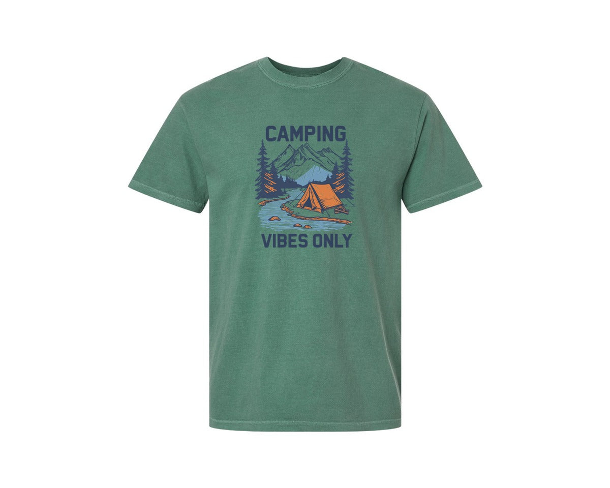 brand:Comfort Colors|color:Light Green|Camping Vibes Only Outdoor Adventure Tee Graphic T-Shirt