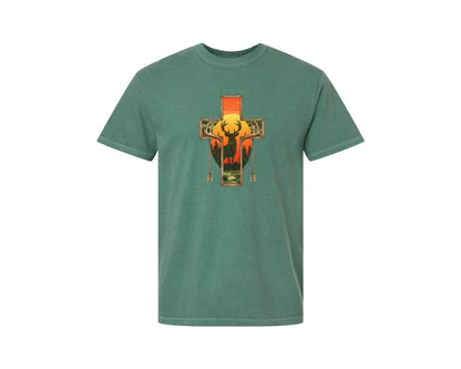 brand:Comfort Colors|color:Light Green|Deer Cross Rustic Hunting Cross Sub Graphic T-Shirt