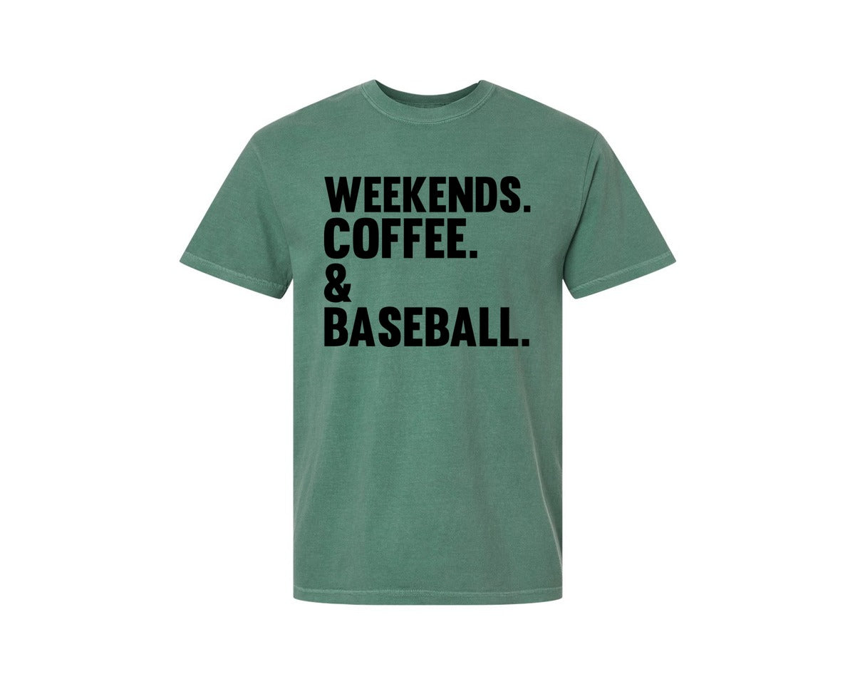 brand:Comfort Colors|color:Light Green|Weekends Coffee Baseball Tshirt Design Graphic T-Shirt
