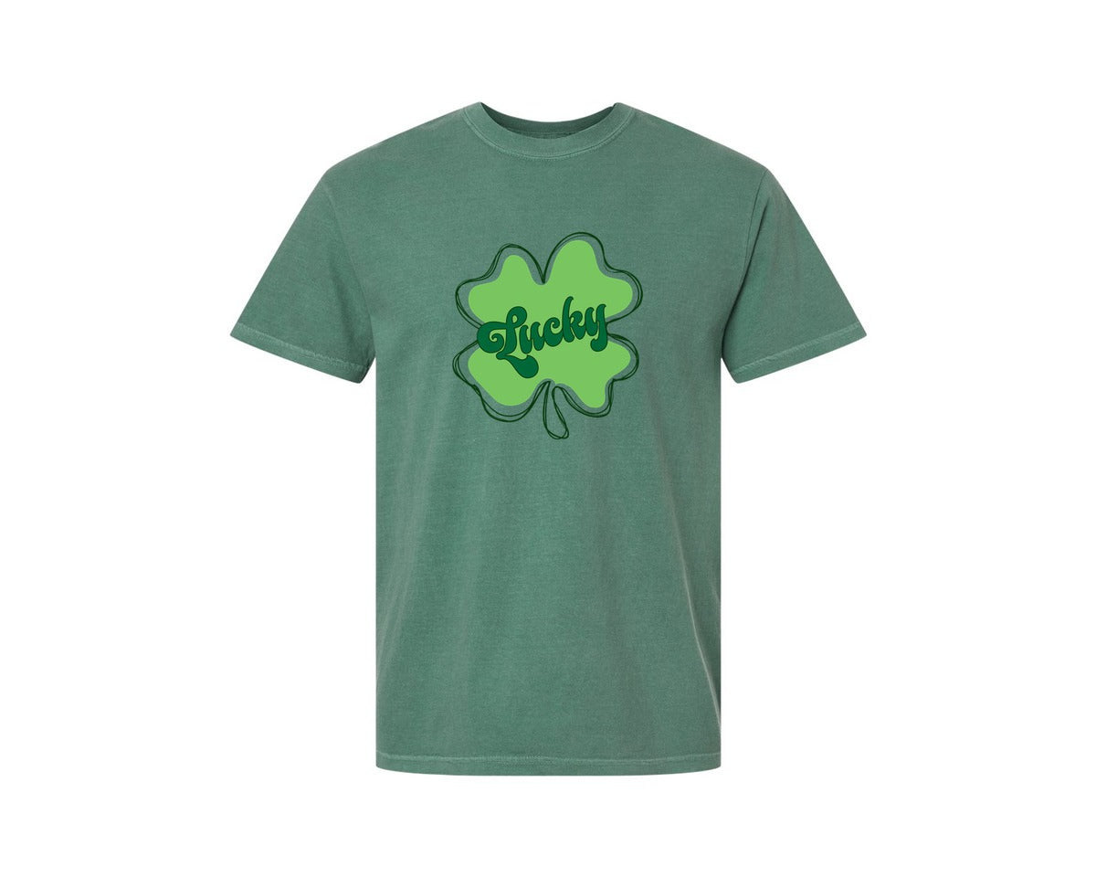 brand:Comfort Colors|color:Light Green|Lucky St Patricks Day Clover 2 Graphic T-Shirt