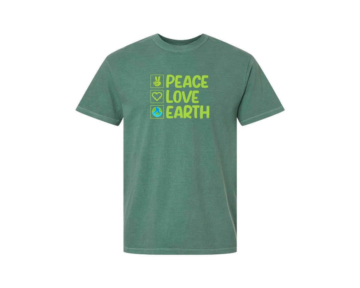 brand:Comfort Colors|color:Light Green|Peace Love Earth T Shirt Graphic T-Shirt