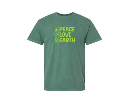 brand:Comfort Colors|color:Light Green|Peace Love Earth T Shirt Graphic T-Shirt