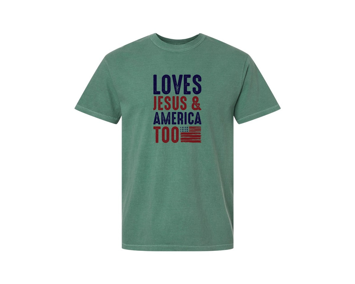 brand:Comfort Colors|color:Light Green|Loves Jesus And America Too Jesus Graphic T-Shirt