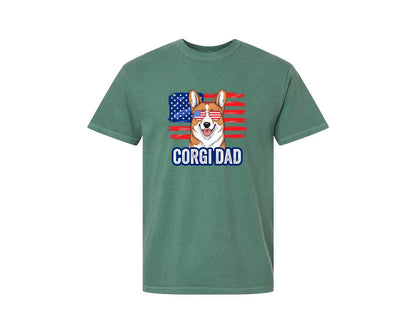 brand:Comfort Colors|color:Light Green|Corgi Dad American Flag 4Th Of July Graphic T-Shirt