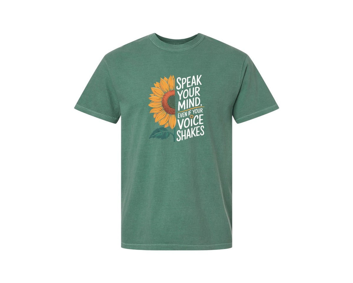 brand:Comfort Colors|color:Light Green|Speak Your Mind Sunflower Empowerment 2 Graphic T-Shirt