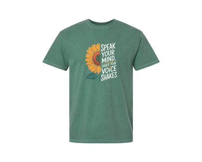 brand:Comfort Colors|color:Light Green|Speak Your Mind Sunflower Empowerment 2 Graphic T-Shirt