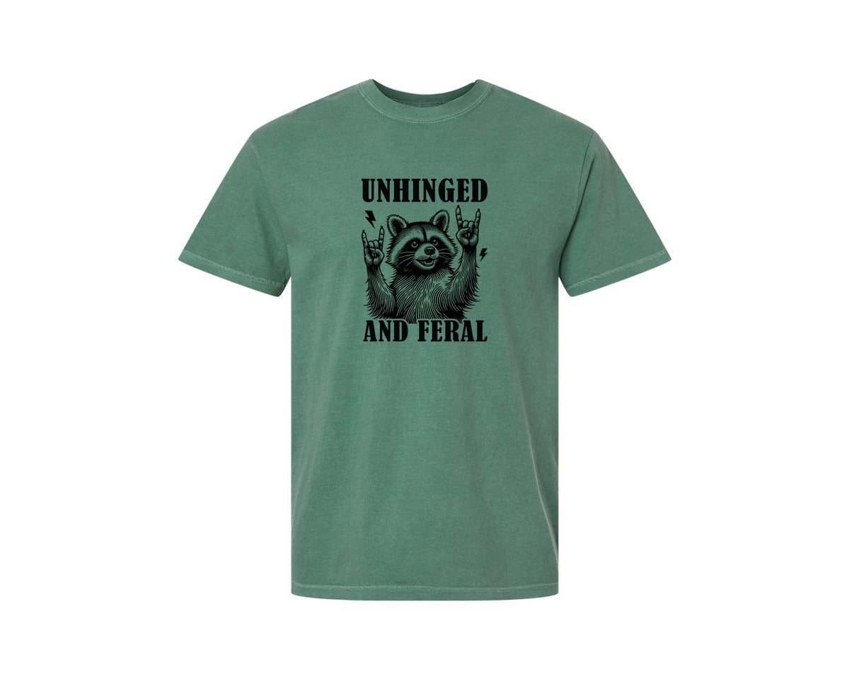 brand:Comfort Colors|color:Light Green|Unhinged And Feral Vintage Raccoon Meme Graphic T-Shirt