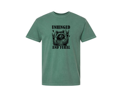 brand:Comfort Colors|color:Light Green|Unhinged And Feral Vintage Raccoon Meme Graphic T-Shirt