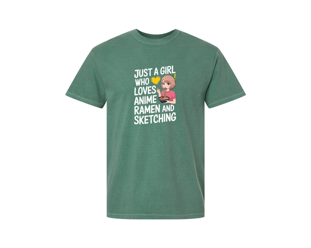 brand:Comfort Colors|color:Light Green|Just A Girl Who Loves Anime Ramen And 2 Graphic T-Shirt