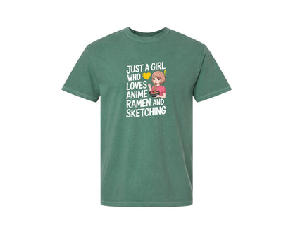 brand:Comfort Colors|color:Light Green|Just A Girl Who Loves Anime Ramen And 2 Graphic T-Shirt