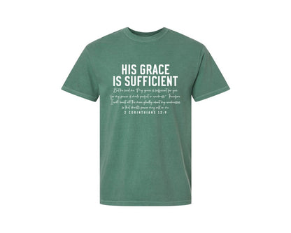 brand:Comfort Colors|color:Light Green|His Grace Is Sufficient 2 Corinthian Graphic T-Shirt