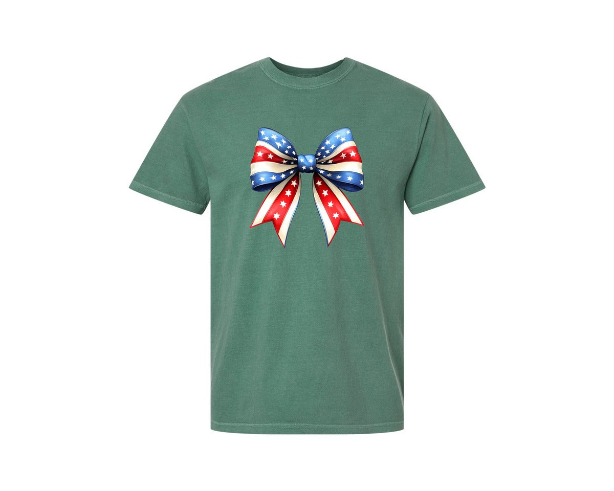 brand:Comfort Colors|color:Light Green|4Th Of July Bow Design T Shirt 5 Graphic T-Shirt