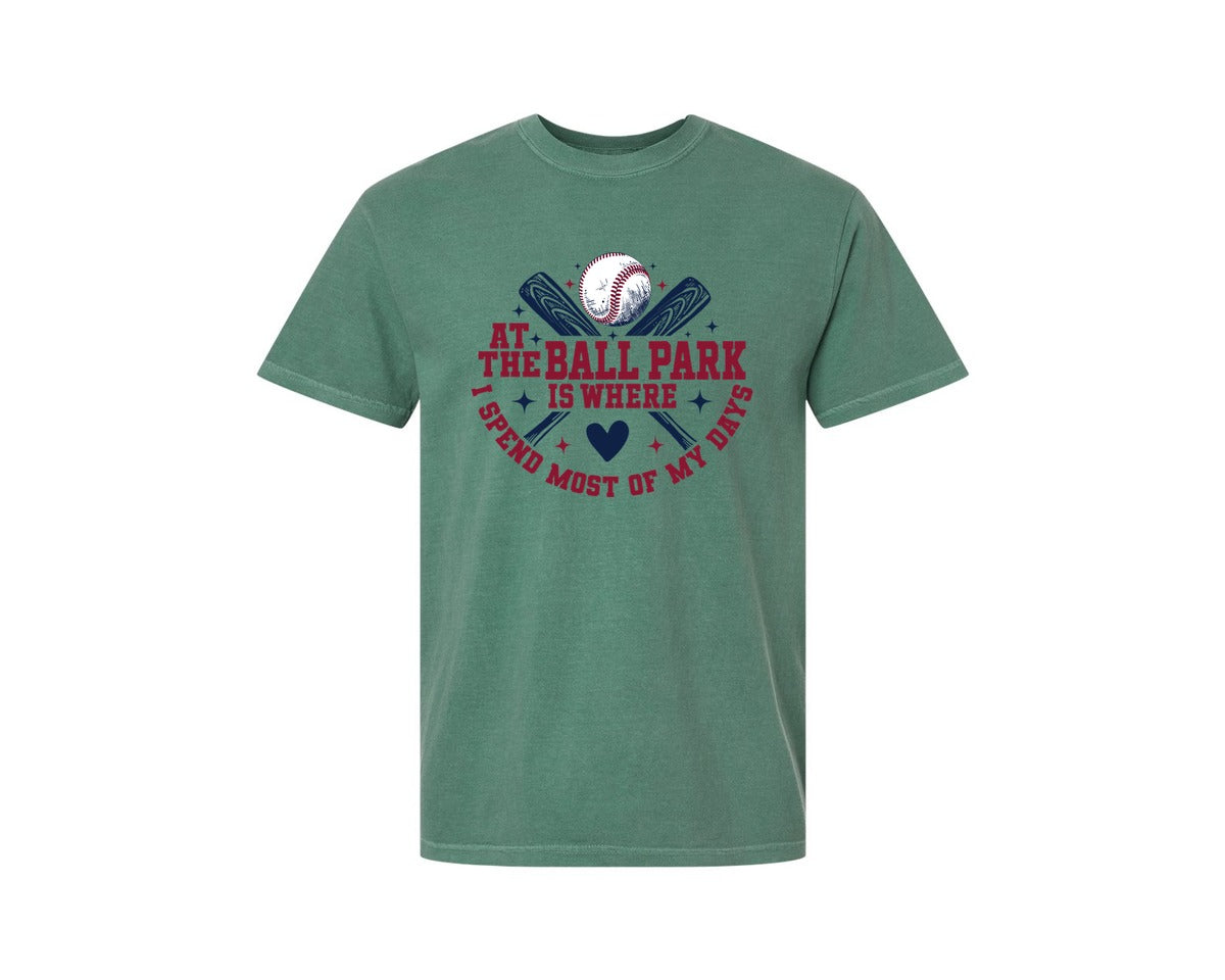 brand:Comfort Colors|color:Light Green|At The Ballpark Is Where I Spend Most 9 Graphic T-Shirt