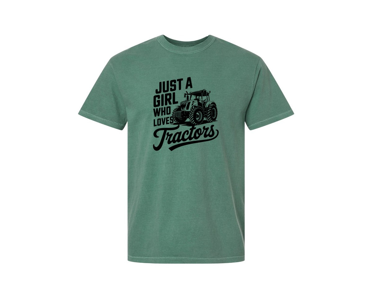 brand:Comfort Colors|color:Light Green|Just A Girl Who Loves Tractors T Shi Graphic T-Shirt