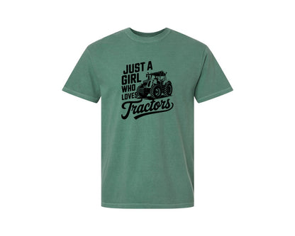 brand:Comfort Colors|color:Light Green|Just A Girl Who Loves Tractors T Shi Graphic T-Shirt