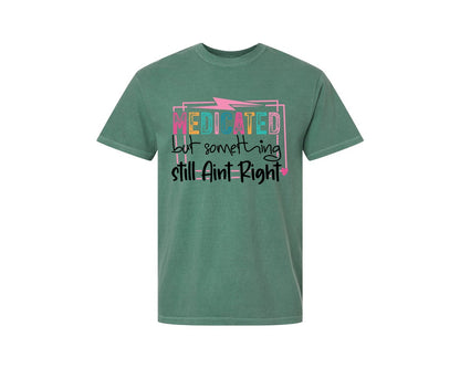 brand:Comfort Colors|color:Light Green|Medicated But Somethin Aint Right Snarky Graphic T-Shirt