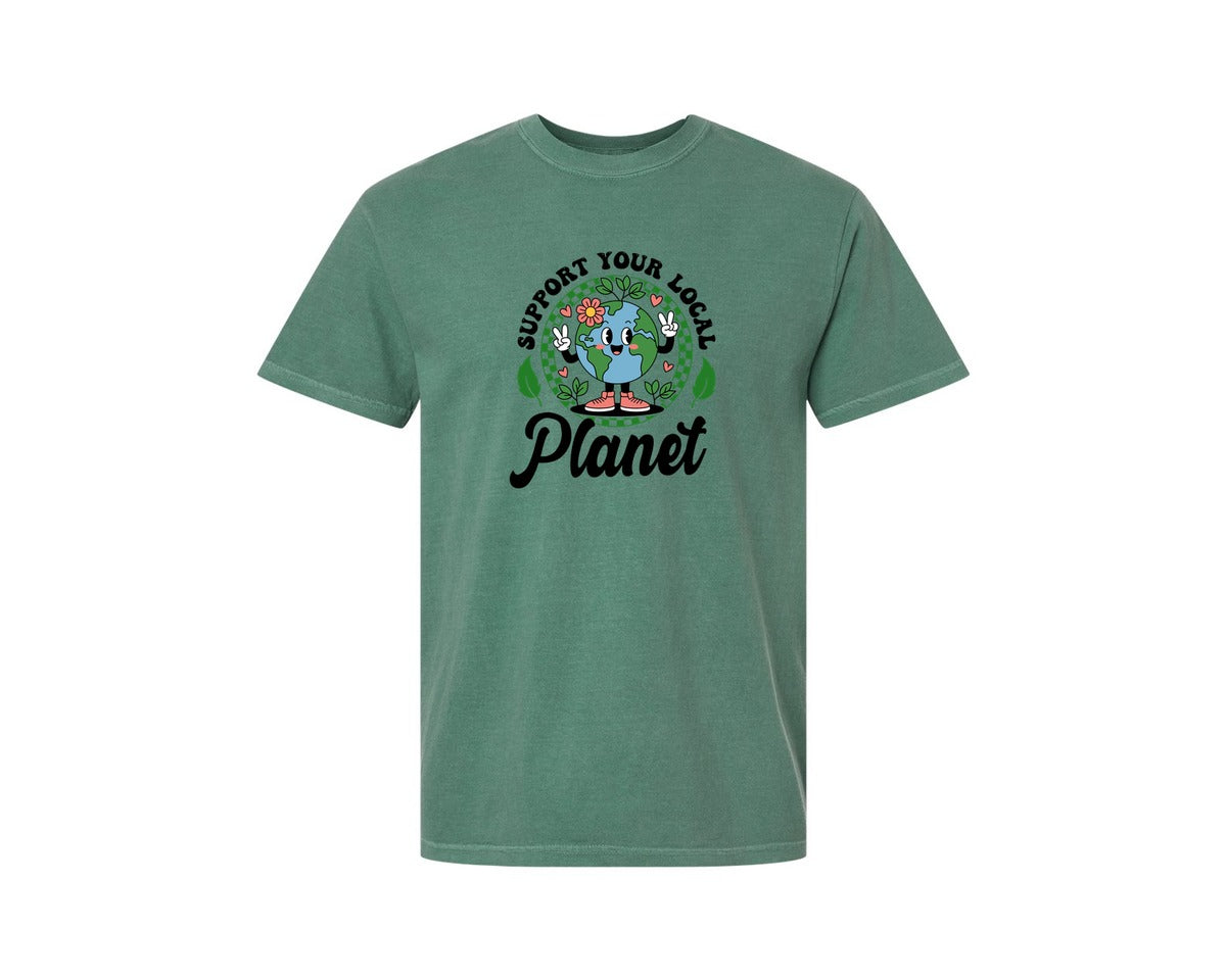 brand:Comfort Colors|color:Light Green|Earth Day Support Your Local Planet 2 Graphic T-Shirt