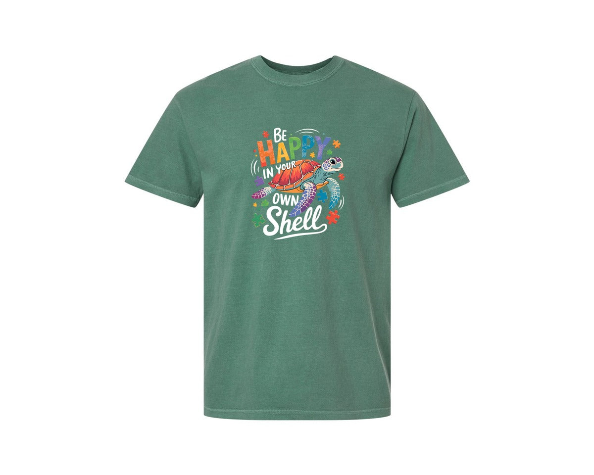 brand:Comfort Colors|color:Light Green|Be Happy In Your Own Shell Autism Avg Graphic T-Shirt