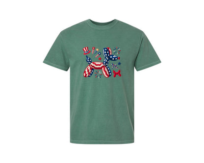 brand:Comfort Colors|color:Light Green|4Th Of July Coquette Patriotic Dog 3 Graphic T-Shirt