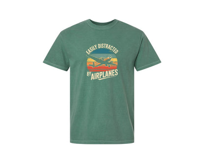 brand:Comfort Colors|color:Light Green|Easily Distracted By Airplanes Graphic T-Shirt