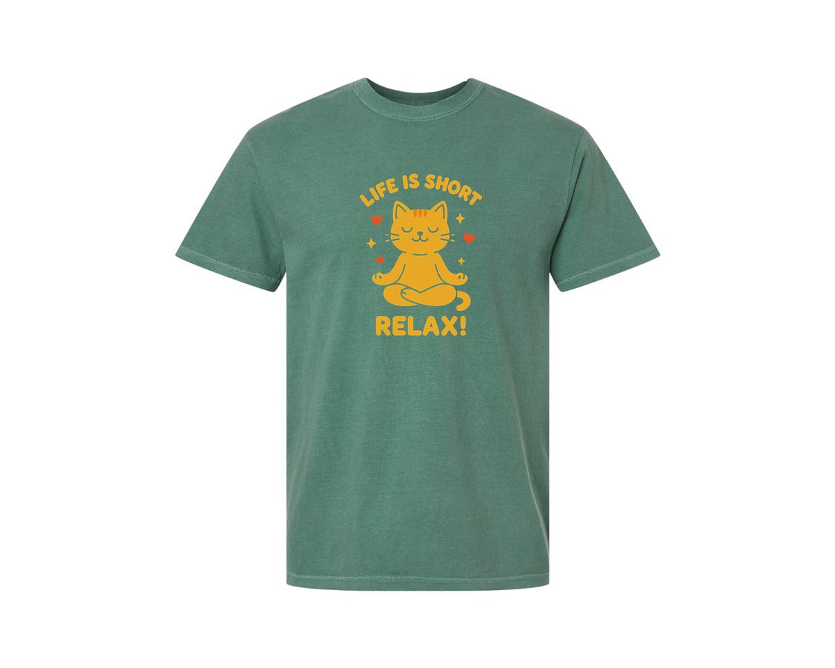 brand:Comfort Colors|color:Light Green|Life Is Short Relax Cat Graphic T-Shirt