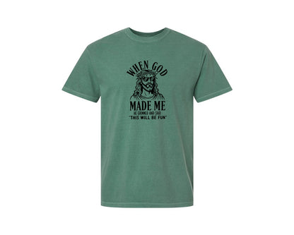 brand:Comfort Colors|color:Light Green|God Humor Christian Faith Graphic T-Shirt
